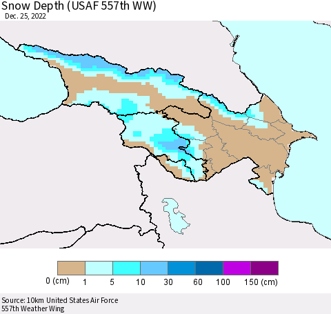 Azerbaijan, Armenia and Georgia Snow Depth (USAF 557th WW) Thematic Map For 12/19/2022 - 12/25/2022