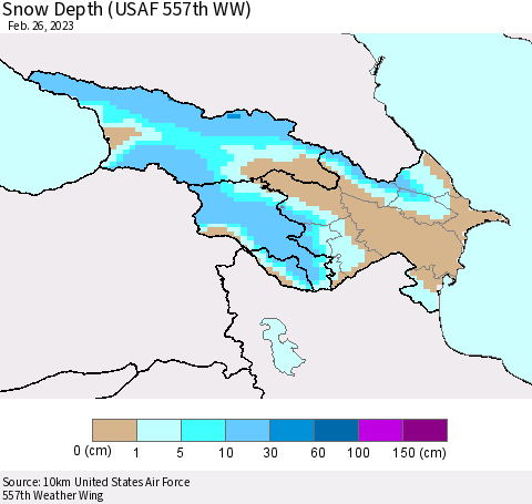Azerbaijan, Armenia and Georgia Snow Depth (USAF 557th WW) Thematic Map For 2/20/2023 - 2/26/2023