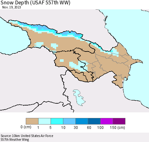 Azerbaijan, Armenia and Georgia Snow Depth (USAF 557th WW) Thematic Map For 11/13/2023 - 11/19/2023