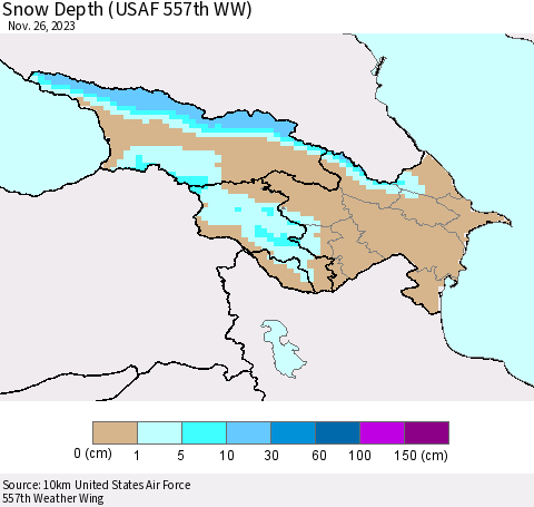Azerbaijan, Armenia and Georgia Snow Depth (USAF 557th WW) Thematic Map For 11/20/2023 - 11/26/2023