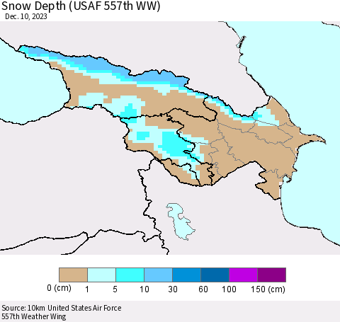 Azerbaijan, Armenia and Georgia Snow Depth (USAF 557th WW) Thematic Map For 12/4/2023 - 12/10/2023