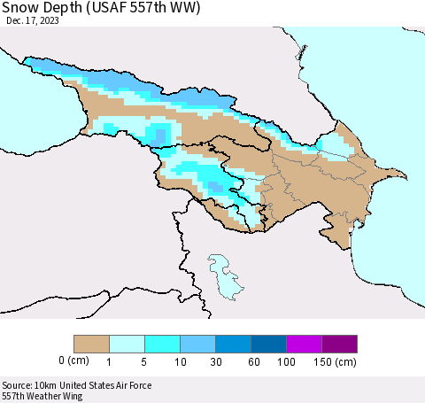 Azerbaijan, Armenia and Georgia Snow Depth (USAF 557th WW) Thematic Map For 12/11/2023 - 12/17/2023