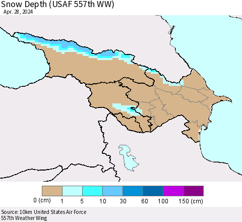 Azerbaijan, Armenia and Georgia Snow Depth (USAF 557th WW) Thematic Map For 4/22/2024 - 4/28/2024