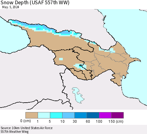Azerbaijan, Armenia and Georgia Snow Depth (USAF 557th WW) Thematic Map For 4/29/2024 - 5/5/2024