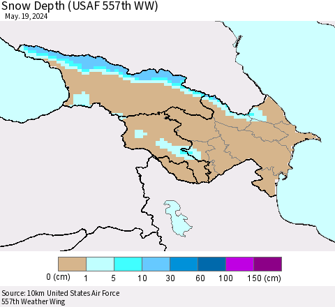 Azerbaijan, Armenia and Georgia Snow Depth (USAF 557th WW) Thematic Map For 5/13/2024 - 5/19/2024