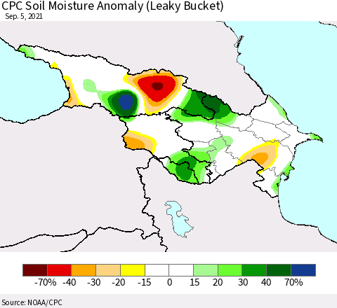 Azerbaijan, Armenia and Georgia CPC Soil Moisture Anomaly (Leaky Bucket) Thematic Map For 9/1/2021 - 9/5/2021