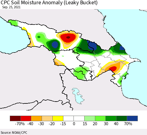 Azerbaijan, Armenia and Georgia CPC Soil Moisture Anomaly (Leaky Bucket) Thematic Map For 9/21/2021 - 9/25/2021
