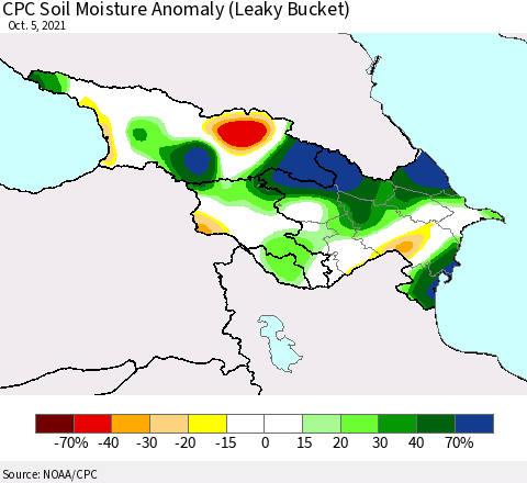 Azerbaijan, Armenia and Georgia CPC Soil Moisture Anomaly (Leaky Bucket) Thematic Map For 10/1/2021 - 10/5/2021