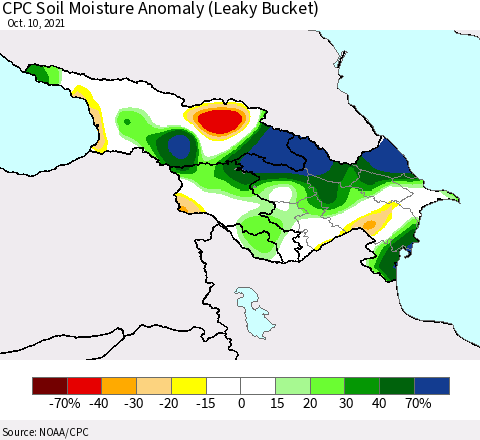 Azerbaijan, Armenia and Georgia CPC Soil Moisture Anomaly (Leaky Bucket) Thematic Map For 10/6/2021 - 10/10/2021