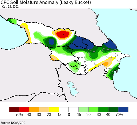 Azerbaijan, Armenia and Georgia CPC Soil Moisture Anomaly (Leaky Bucket) Thematic Map For 10/11/2021 - 10/15/2021