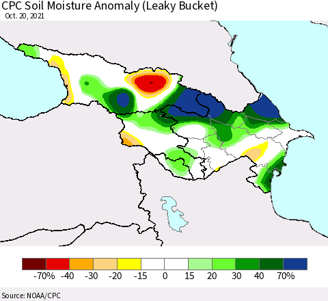 Azerbaijan, Armenia and Georgia CPC Soil Moisture Anomaly (Leaky Bucket) Thematic Map For 10/16/2021 - 10/20/2021