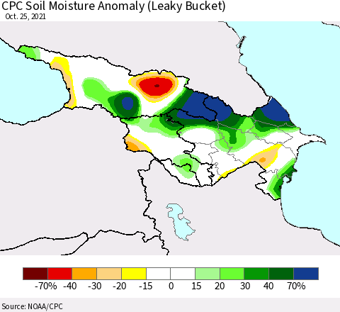 Azerbaijan, Armenia and Georgia CPC Soil Moisture Anomaly (Leaky Bucket) Thematic Map For 10/21/2021 - 10/25/2021