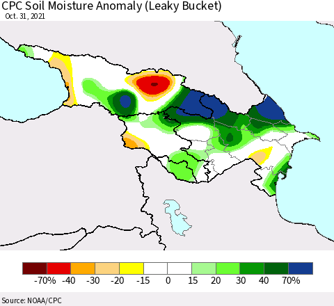 Azerbaijan, Armenia and Georgia CPC Soil Moisture Anomaly (Leaky Bucket) Thematic Map For 10/26/2021 - 10/31/2021