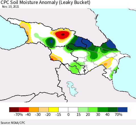 Azerbaijan, Armenia and Georgia CPC Soil Moisture Anomaly (Leaky Bucket) Thematic Map For 11/6/2021 - 11/10/2021