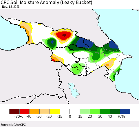 Azerbaijan, Armenia and Georgia CPC Soil Moisture Anomaly (Leaky Bucket) Thematic Map For 11/11/2021 - 11/15/2021