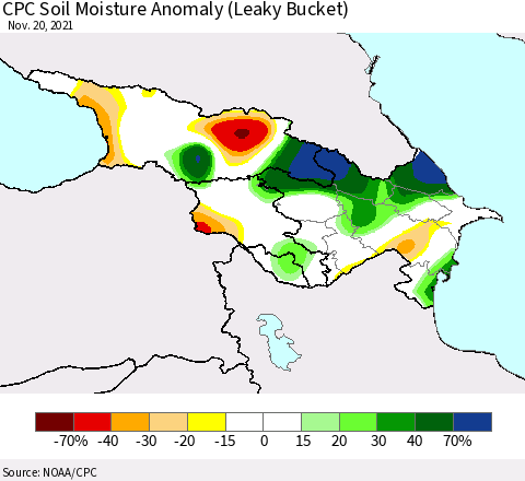 Azerbaijan, Armenia and Georgia CPC Soil Moisture Anomaly (Leaky Bucket) Thematic Map For 11/16/2021 - 11/20/2021