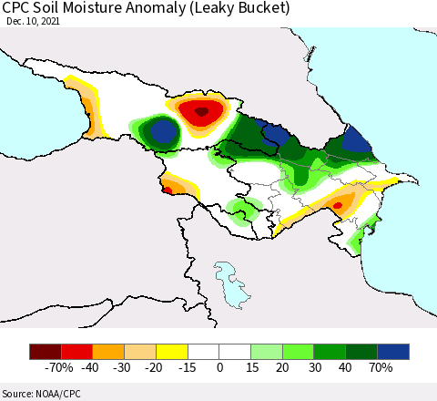 Azerbaijan, Armenia and Georgia CPC Soil Moisture Anomaly (Leaky Bucket) Thematic Map For 12/6/2021 - 12/10/2021