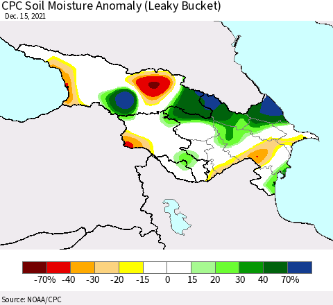 Azerbaijan, Armenia and Georgia CPC Soil Moisture Anomaly (Leaky Bucket) Thematic Map For 12/11/2021 - 12/15/2021