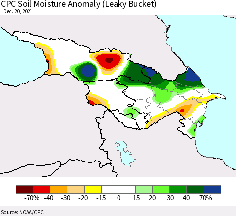 Azerbaijan, Armenia and Georgia CPC Soil Moisture Anomaly (Leaky Bucket) Thematic Map For 12/16/2021 - 12/20/2021