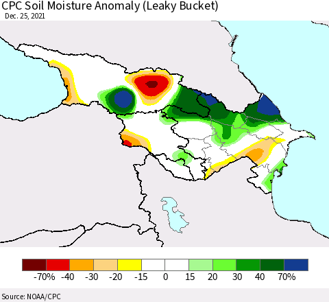 Azerbaijan, Armenia and Georgia CPC Soil Moisture Anomaly (Leaky Bucket) Thematic Map For 12/21/2021 - 12/25/2021
