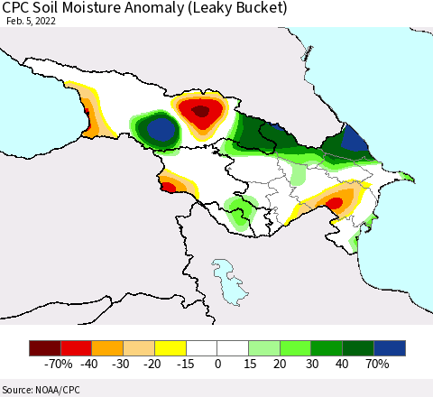 Azerbaijan, Armenia and Georgia CPC Soil Moisture Anomaly (Leaky Bucket) Thematic Map For 2/1/2022 - 2/5/2022