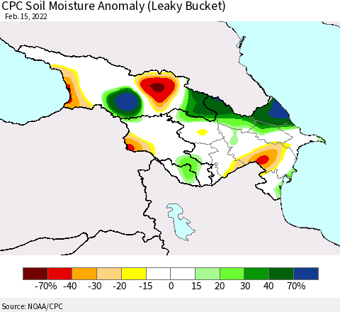 Azerbaijan, Armenia and Georgia CPC Soil Moisture Anomaly (Leaky Bucket) Thematic Map For 2/11/2022 - 2/15/2022