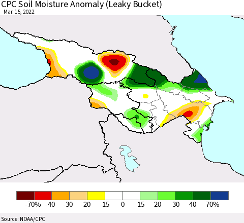 Azerbaijan, Armenia and Georgia CPC Soil Moisture Anomaly (Leaky Bucket) Thematic Map For 3/11/2022 - 3/15/2022