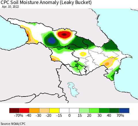 Azerbaijan, Armenia and Georgia CPC Soil Moisture Anomaly (Leaky Bucket) Thematic Map For 4/6/2022 - 4/10/2022