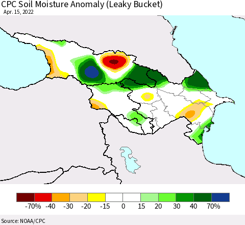 Azerbaijan, Armenia and Georgia CPC Soil Moisture Anomaly (Leaky Bucket) Thematic Map For 4/11/2022 - 4/15/2022