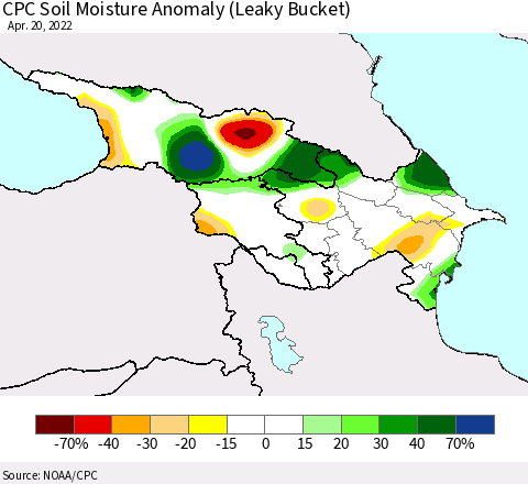 Azerbaijan, Armenia and Georgia CPC Soil Moisture Anomaly (Leaky Bucket) Thematic Map For 4/16/2022 - 4/20/2022