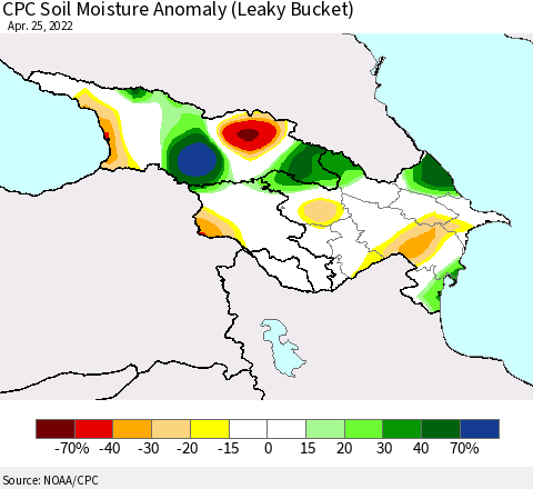 Azerbaijan, Armenia and Georgia CPC Soil Moisture Anomaly (Leaky Bucket) Thematic Map For 4/21/2022 - 4/25/2022