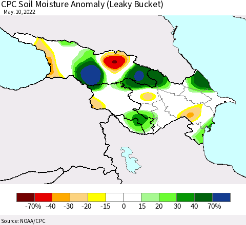 Azerbaijan, Armenia and Georgia CPC Soil Moisture Anomaly (Leaky Bucket) Thematic Map For 5/6/2022 - 5/10/2022