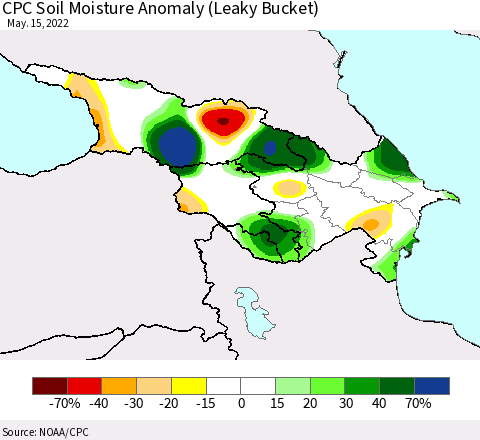 Azerbaijan, Armenia and Georgia CPC Soil Moisture Anomaly (Leaky Bucket) Thematic Map For 5/11/2022 - 5/15/2022