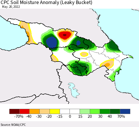 Azerbaijan, Armenia and Georgia CPC Soil Moisture Anomaly (Leaky Bucket) Thematic Map For 5/16/2022 - 5/20/2022