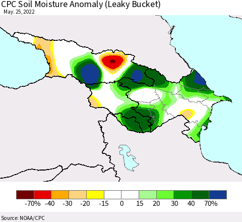 Azerbaijan, Armenia and Georgia CPC Soil Moisture Anomaly (Leaky Bucket) Thematic Map For 5/21/2022 - 5/25/2022