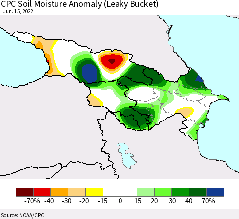 Azerbaijan, Armenia and Georgia CPC Soil Moisture Anomaly (Leaky Bucket) Thematic Map For 6/11/2022 - 6/15/2022