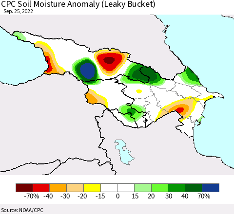 Azerbaijan, Armenia and Georgia CPC Soil Moisture Anomaly (Leaky Bucket) Thematic Map For 9/21/2022 - 9/25/2022