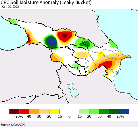 Azerbaijan, Armenia and Georgia CPC Soil Moisture Anomaly (Leaky Bucket) Thematic Map For 10/6/2022 - 10/10/2022