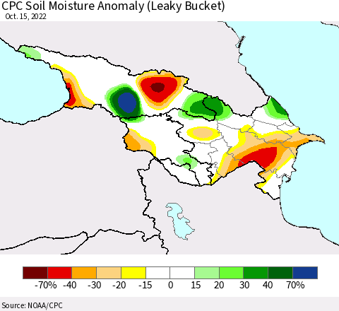 Azerbaijan, Armenia and Georgia CPC Soil Moisture Anomaly (Leaky Bucket) Thematic Map For 10/11/2022 - 10/15/2022