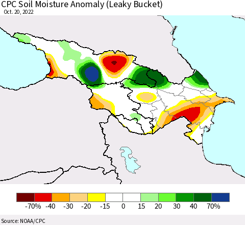 Azerbaijan, Armenia and Georgia CPC Soil Moisture Anomaly (Leaky Bucket) Thematic Map For 10/16/2022 - 10/20/2022