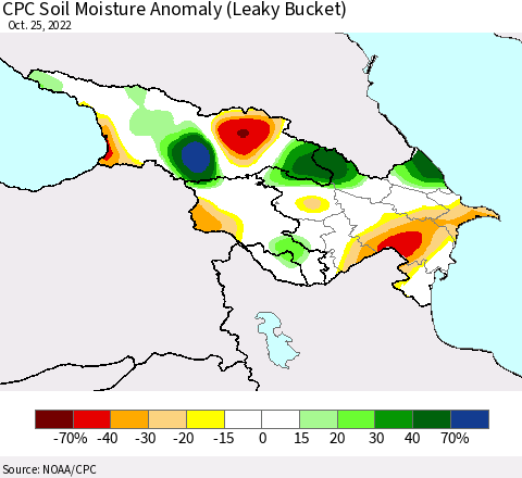 Azerbaijan, Armenia and Georgia CPC Soil Moisture Anomaly (Leaky Bucket) Thematic Map For 10/21/2022 - 10/25/2022