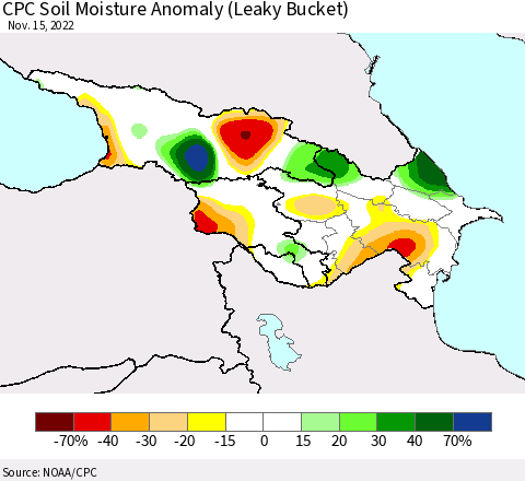 Azerbaijan, Armenia and Georgia CPC Soil Moisture Anomaly (Leaky Bucket) Thematic Map For 11/11/2022 - 11/15/2022