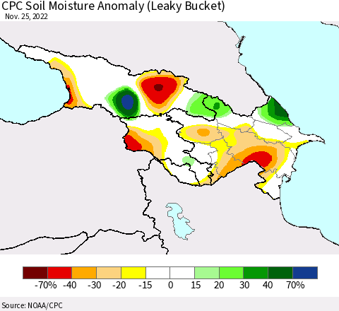 Azerbaijan, Armenia and Georgia CPC Soil Moisture Anomaly (Leaky Bucket) Thematic Map For 11/21/2022 - 11/25/2022