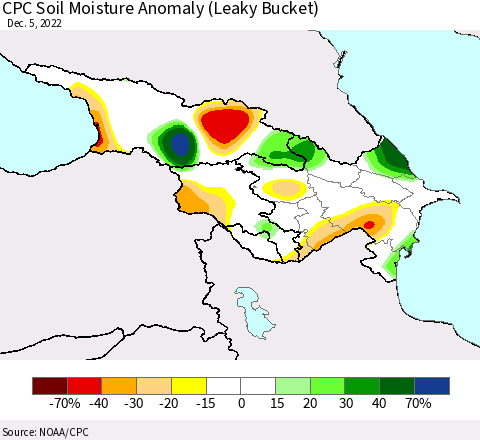 Azerbaijan, Armenia and Georgia CPC Soil Moisture Anomaly (Leaky Bucket) Thematic Map For 12/1/2022 - 12/5/2022