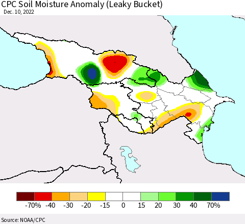 Azerbaijan, Armenia and Georgia CPC Soil Moisture Anomaly (Leaky Bucket) Thematic Map For 12/6/2022 - 12/10/2022
