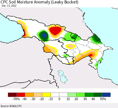 Azerbaijan, Armenia and Georgia CPC Soil Moisture Anomaly (Leaky Bucket) Thematic Map For 12/11/2022 - 12/15/2022
