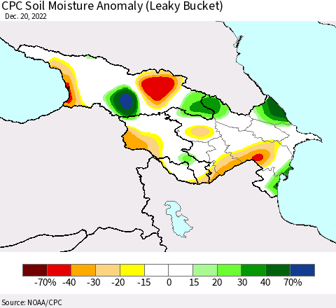 Azerbaijan, Armenia and Georgia CPC Soil Moisture Anomaly (Leaky Bucket) Thematic Map For 12/16/2022 - 12/20/2022