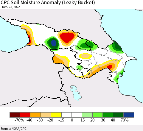 Azerbaijan, Armenia and Georgia CPC Soil Moisture Anomaly (Leaky Bucket) Thematic Map For 12/21/2022 - 12/25/2022