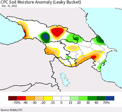 Azerbaijan, Armenia and Georgia CPC Soil Moisture Anomaly (Leaky Bucket) Thematic Map For 12/26/2022 - 12/31/2022