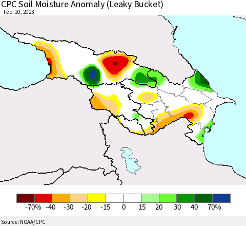 Azerbaijan, Armenia and Georgia CPC Soil Moisture Anomaly (Leaky Bucket) Thematic Map For 2/6/2023 - 2/10/2023